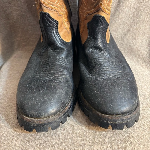 BOULET Sz 7.5 EEE Black and Tan Western Boots Distressed Rounded Toe Leather - Picture 2 of 9